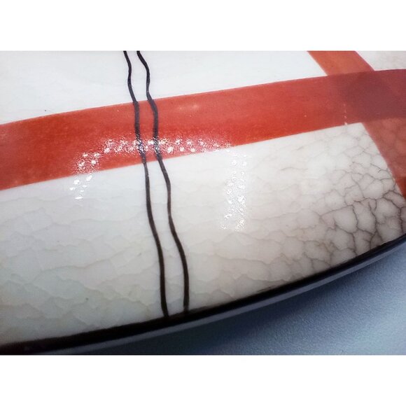 Red Plaid Storage Container Hand Painted Ceramic Crazed Vintage Takito Company - Picture 15 of 16